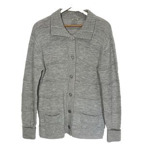 Vintage HELEN SUE Cardigan Sweater Button Pockets Shawl Collar Womens M Gray